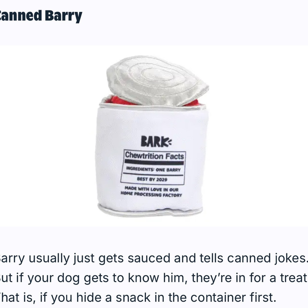 NWT Bark Canned Barry Sauce Dog Toy - Picture 10 of 10